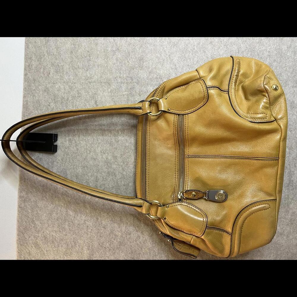 B Makowsky Leather Handbag Gold Double Zipper PLEASE READ